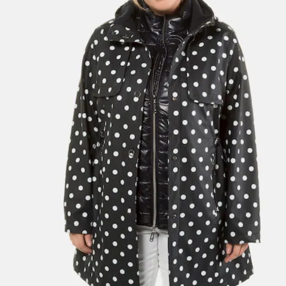 Ulla Popken Jackets & Blazers - Ulla Popken black polka dot 3 in 1 waterproof raincoat with vest size 20/22